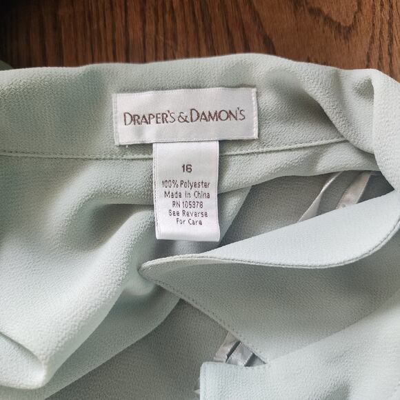 Drapers & Damon's Green Sheer Long Button Up Embroidery Ruffle Blouse Size 16 - Picture 6 of 7